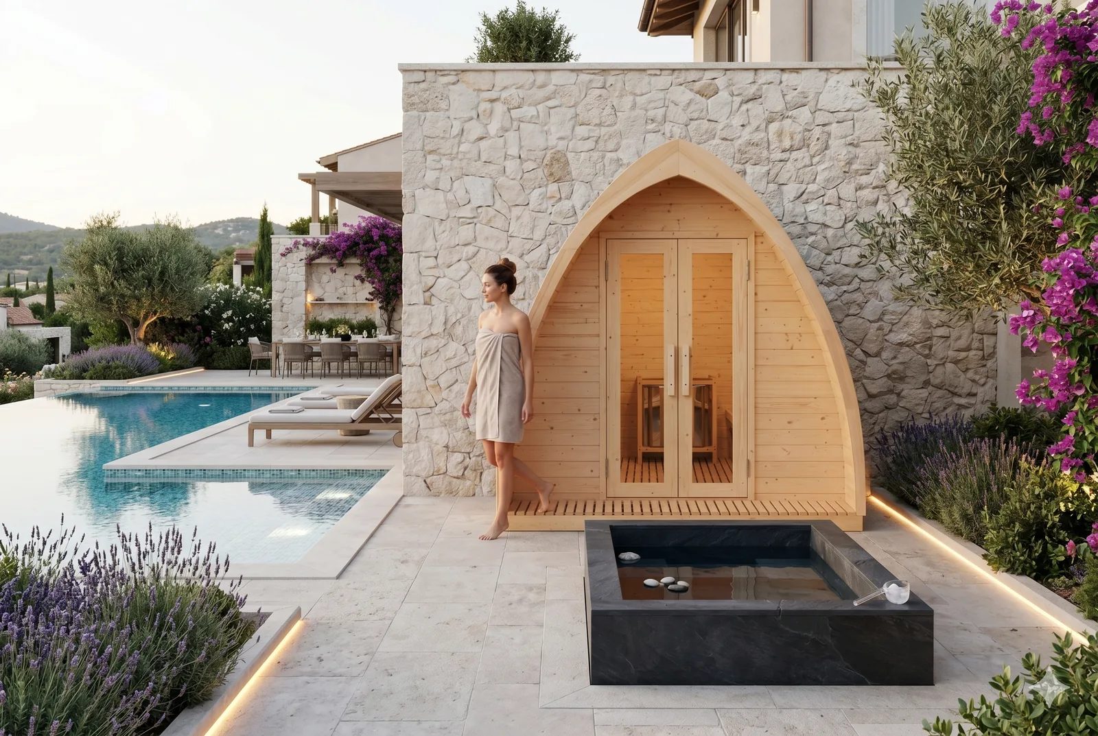 Custom outdoor sauna room and cold plunge project
