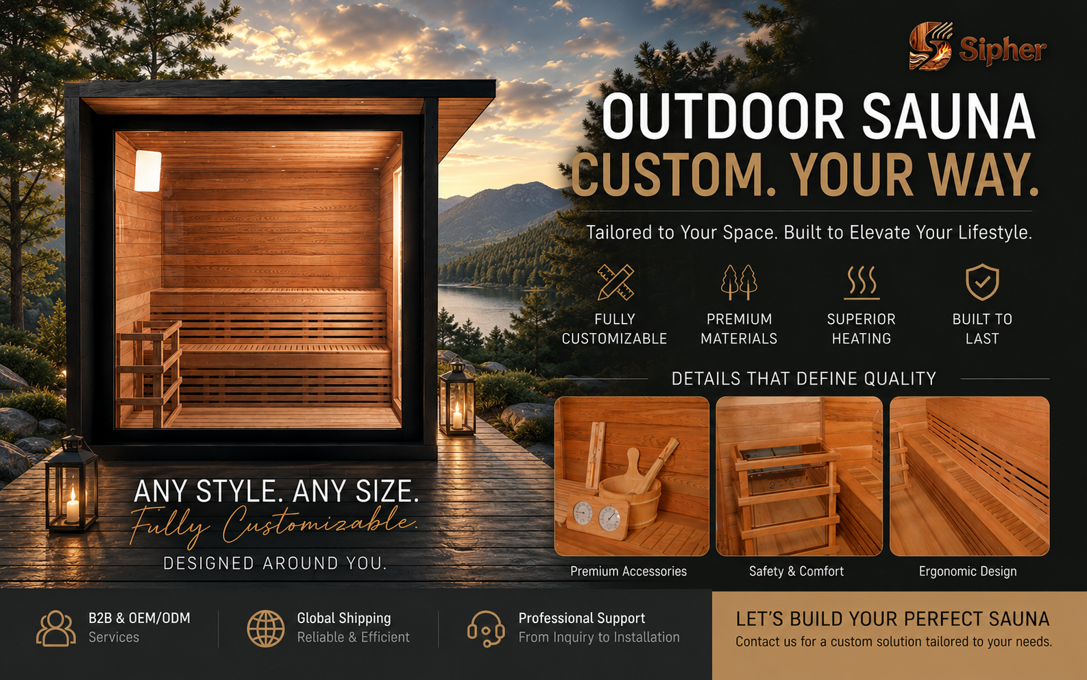 SIP-SQ Outdoor Sauna — 240 × 180 × 210 cm image 2